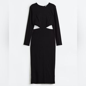 Zara Elegant Black Cut-Out Long Sleeve Midi Dress- L